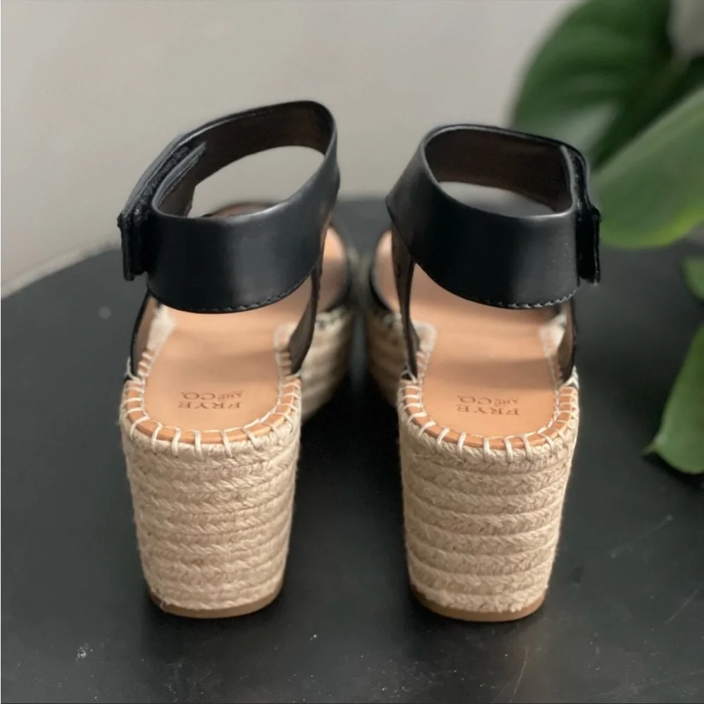 Frye & Co Amber Espadrille Wedge Platform Sandals Wedge Ankle Strap Black - Picture 7 of 11